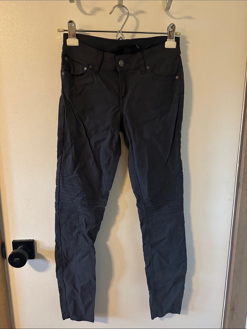 Prana Charcoal Straight Leg Moto-Stitch Pants